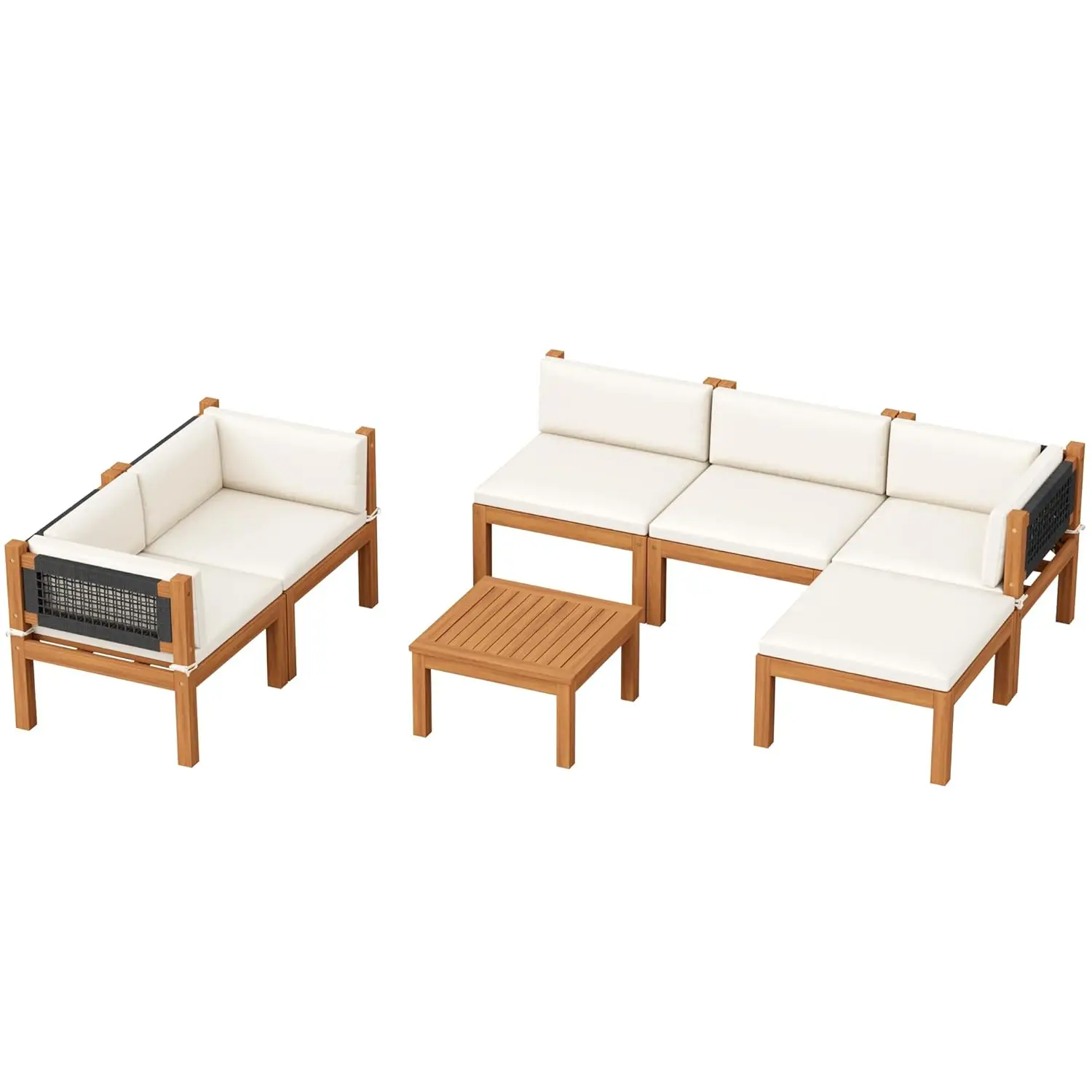 7 Piece Acacia Wood Patio Sofa Sectional Set with Coffee Table Weather Resistant for Balcony Porch Garden, Customized